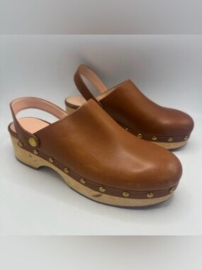 J.Crew Convertible leather clogs Size 6.5 Studded British Tan boho platform